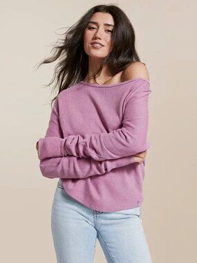 Free People Slouchy Ribbed Long Sleeve Top Medium Pink Boho